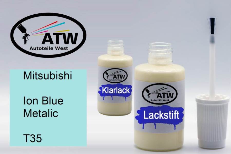 Mitsubishi, Ion Blue Metalic, T35: 20ml Lackstift + 20ml Klarlack - Set, von ATW Autoteile West.